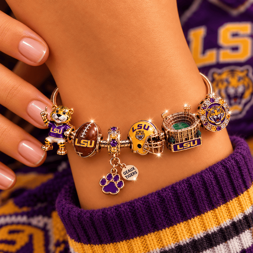 LSU Pink Gold Charm Bracelet Set PNPA